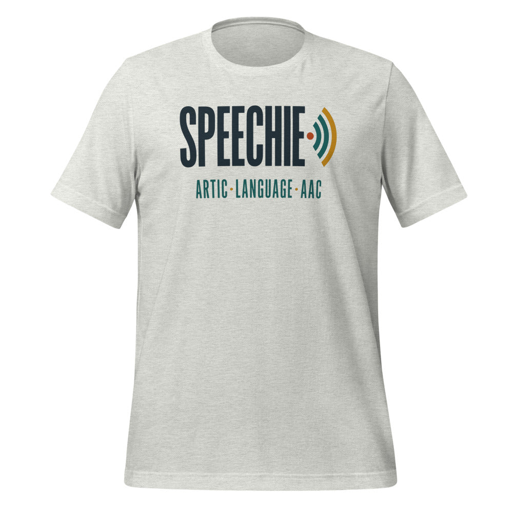 Speechie Wordmark speech therapy tee — Ash, front