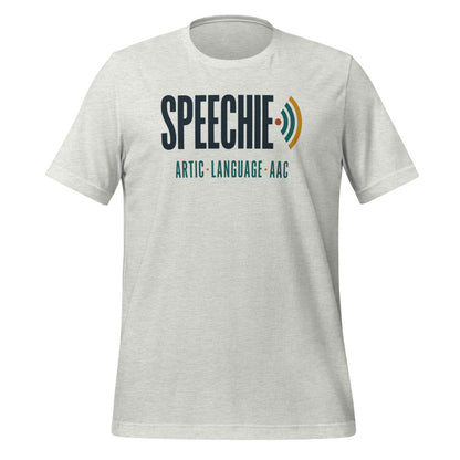 Speechie Wordmark speech therapy tee — Ash, front
