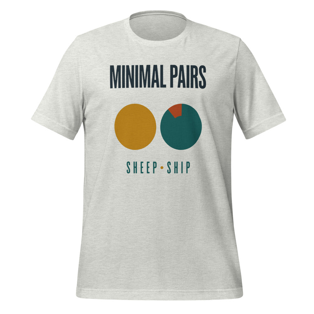 Minimal Pairs speech therapy tee — Ash, front