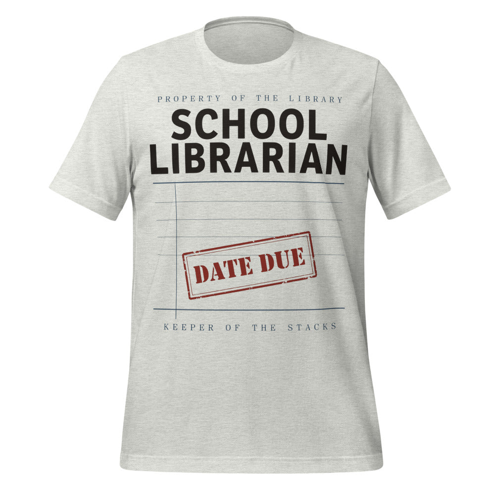 Property of the School Library card catalog school librarian tee — Ash, front