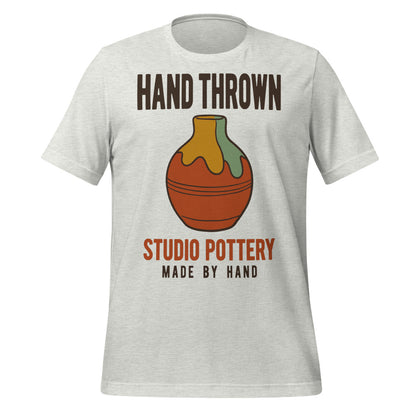 Hand Thrown Studio Pottery retro poster t-shirt — Ash, front