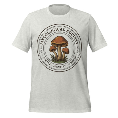 Mushroom Foraging Mycological Society vintage botanical tee — Ash, front