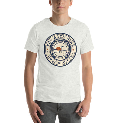 The Back Nine vintage golf roundel tee — Ash, on model
