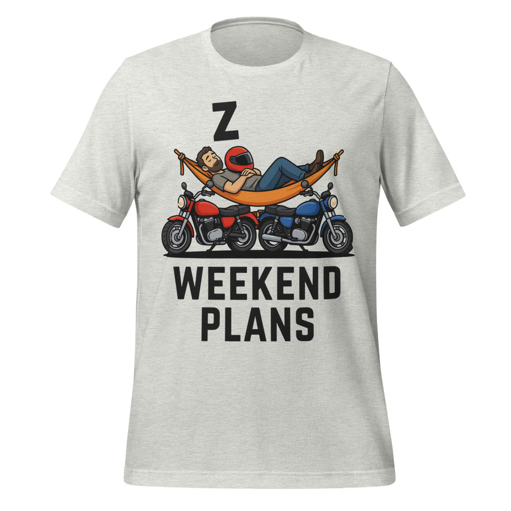 Weekend Plans funny motorcycle dad tee — Ash, front