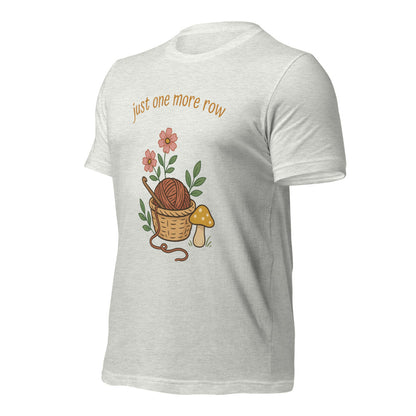 Just One More Row crochet cottagecore tee — Ash, front-right