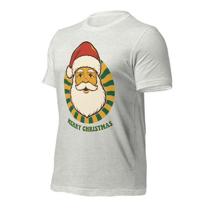 Groovy Santa retro Christmas tee — Ash, front-right