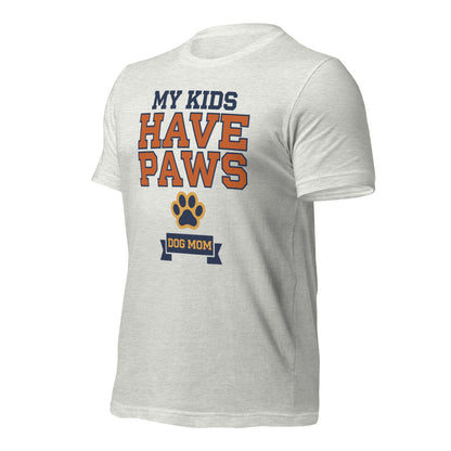 My Kids Have Paws funny dog mom tee — Ash, front-right