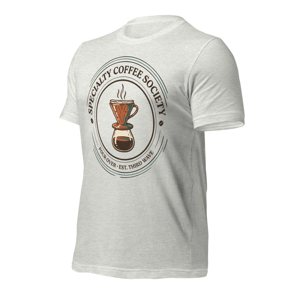Specialty Coffee Society specialty coffee tee — Ash, front-right