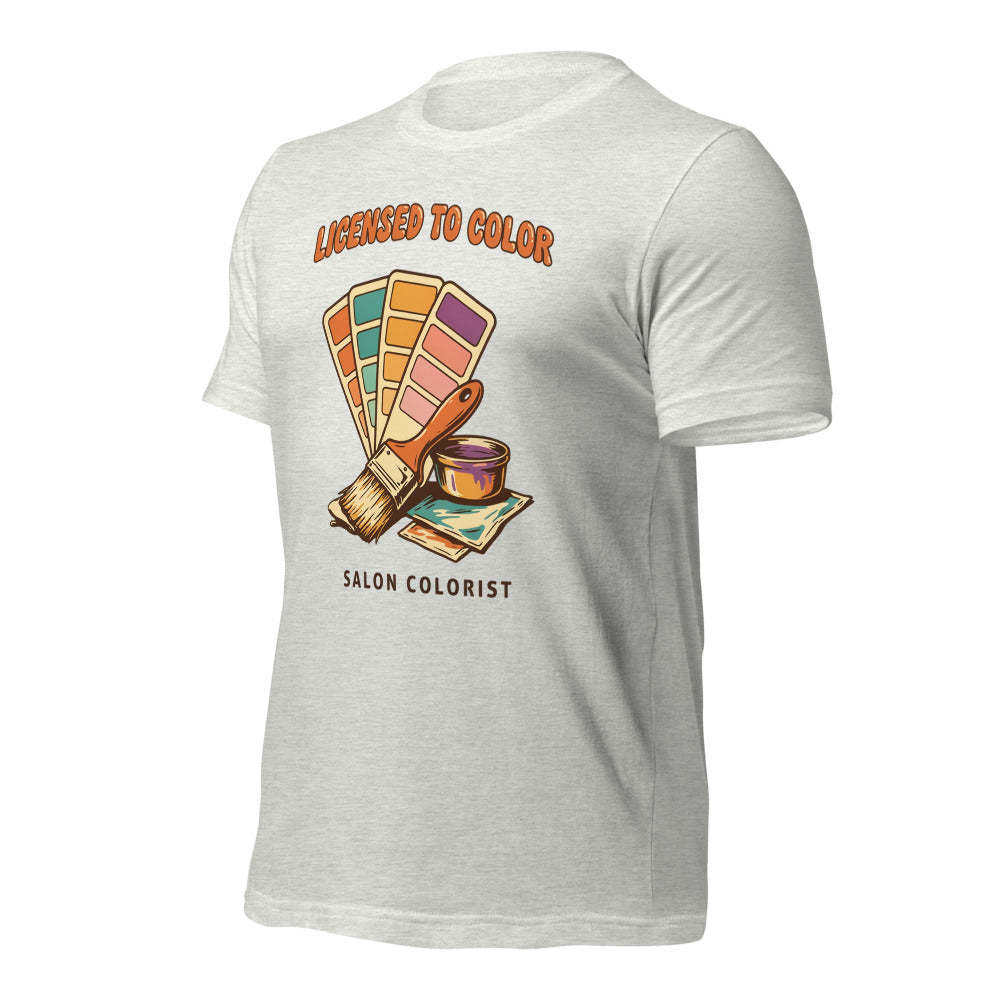 Salon colorist Licensed to Color retro tee — Ash, front-right
