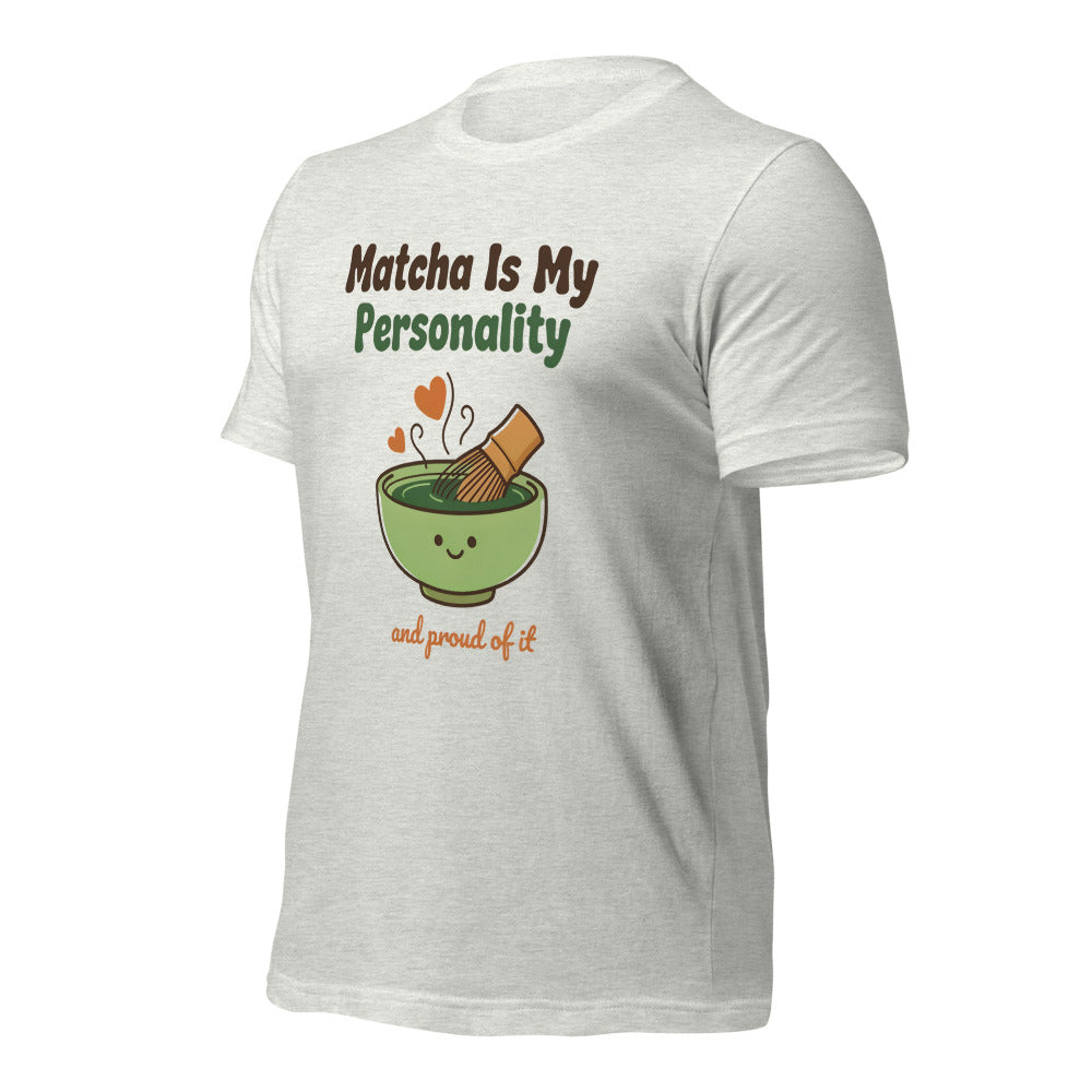 Matcha Is My Personality retro matcha tee — Ash, front-right