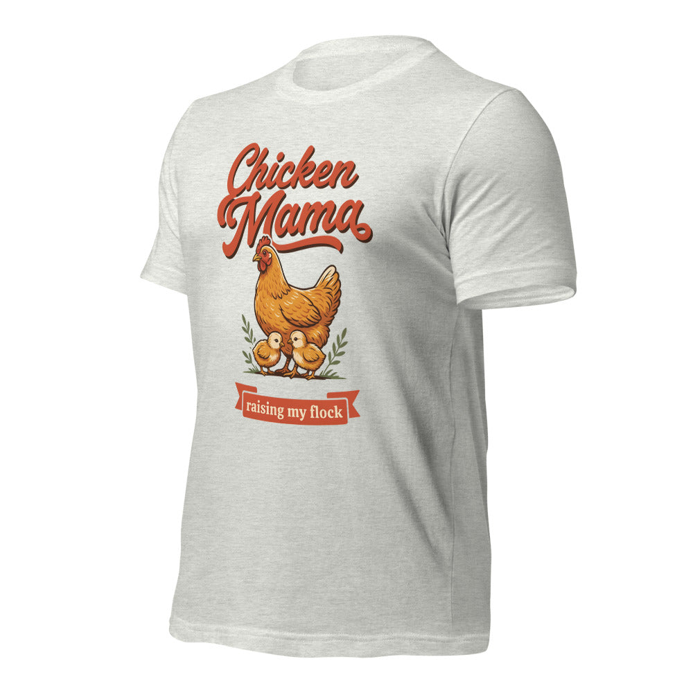 Chicken Mama raising my flock chicken keeper tee — Ash, front-right
