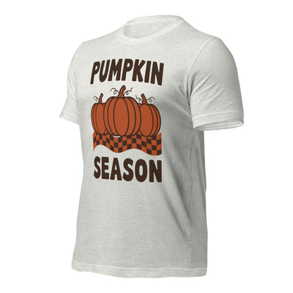 Pumpkin Season retro 70s fall t-shirt — Ash, front-right
