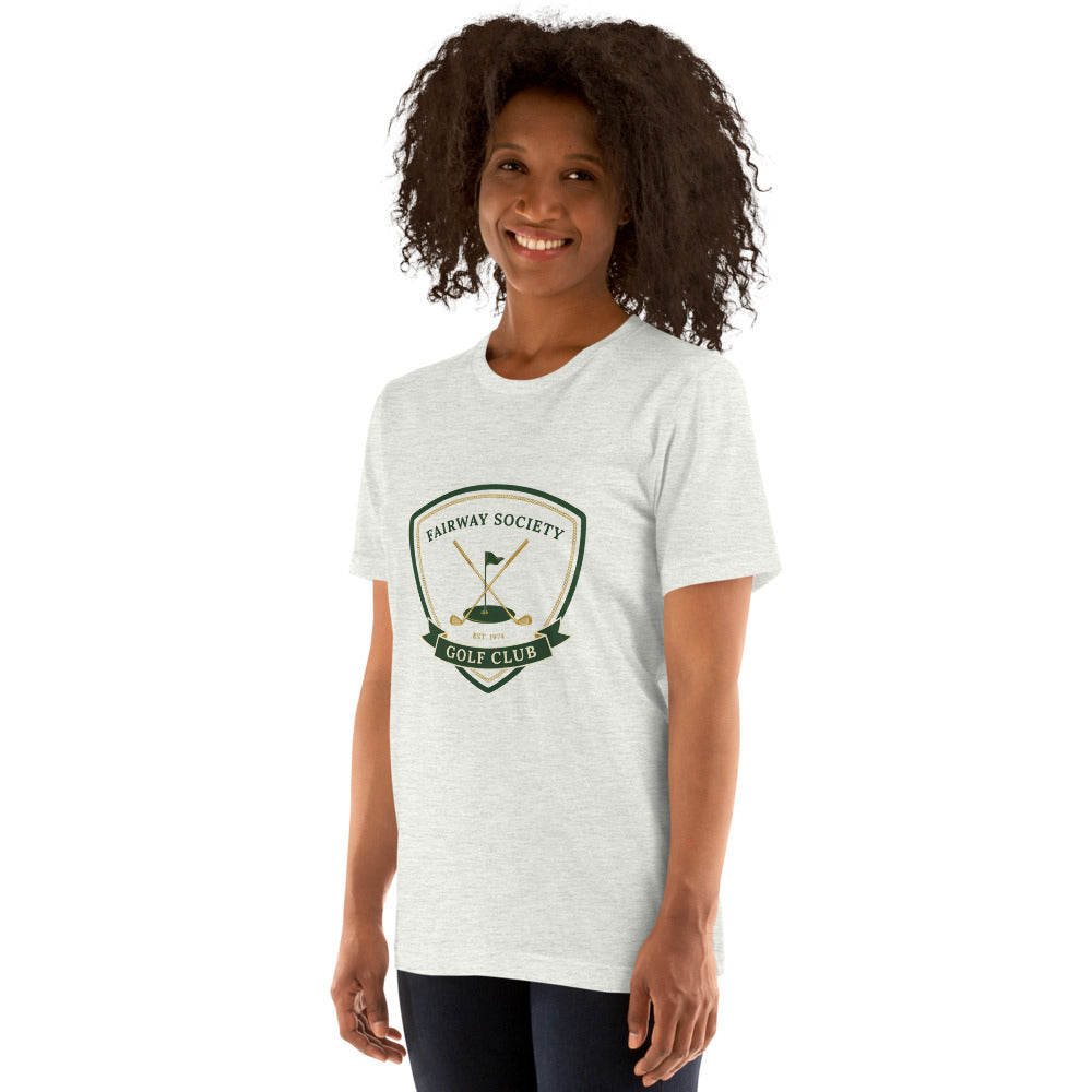Fairway Society vintage golf club crest tee — Ash, on model