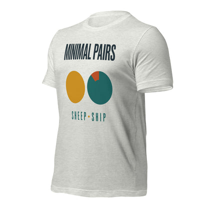 Minimal Pairs speech therapy tee — Ash, front-right