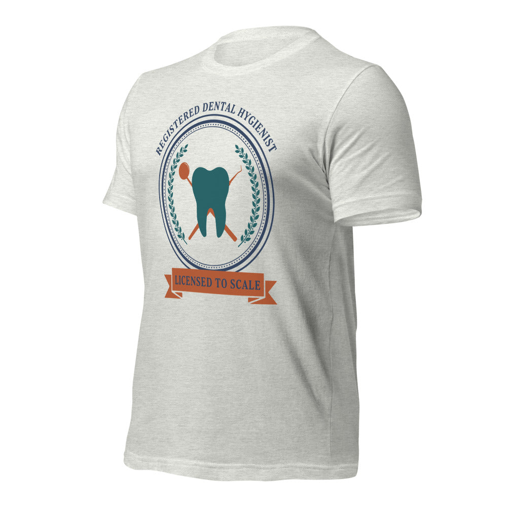 Licensed to Scale registered dental hygienist tee — Ash, front-right