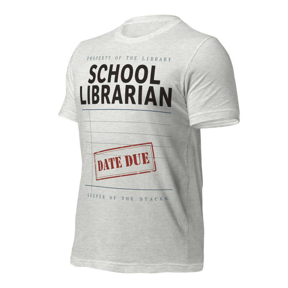 Property of the School Library card catalog school librarian tee — Ash, front-right