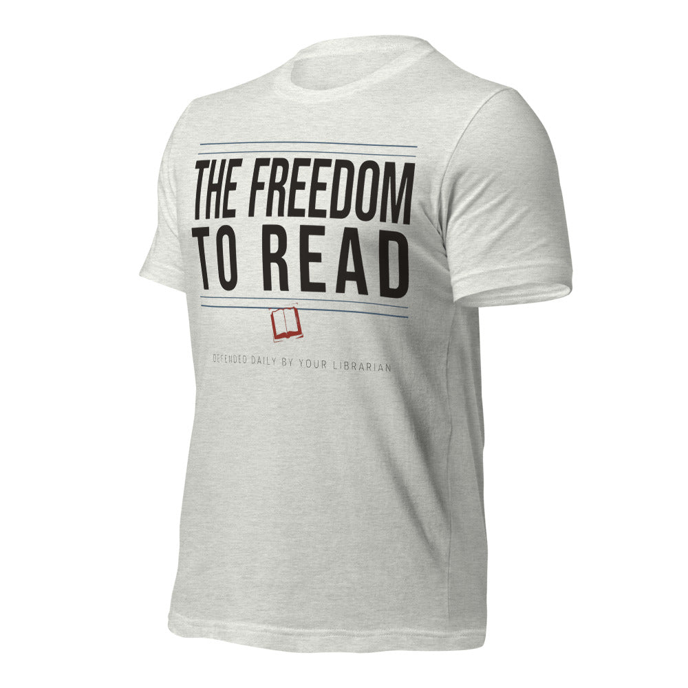 The Freedom to Read school librarian tee — Ash, front-right
