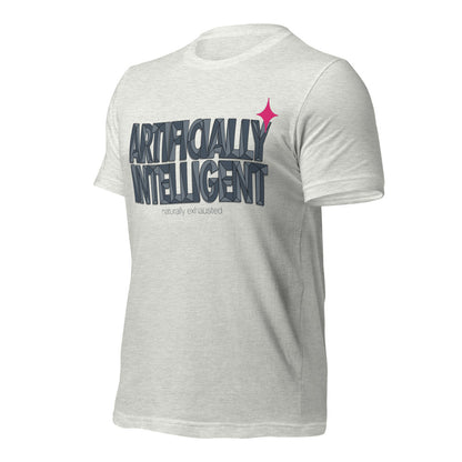 Artificially Intelligent funny AI t-shirt — Ash, front-right