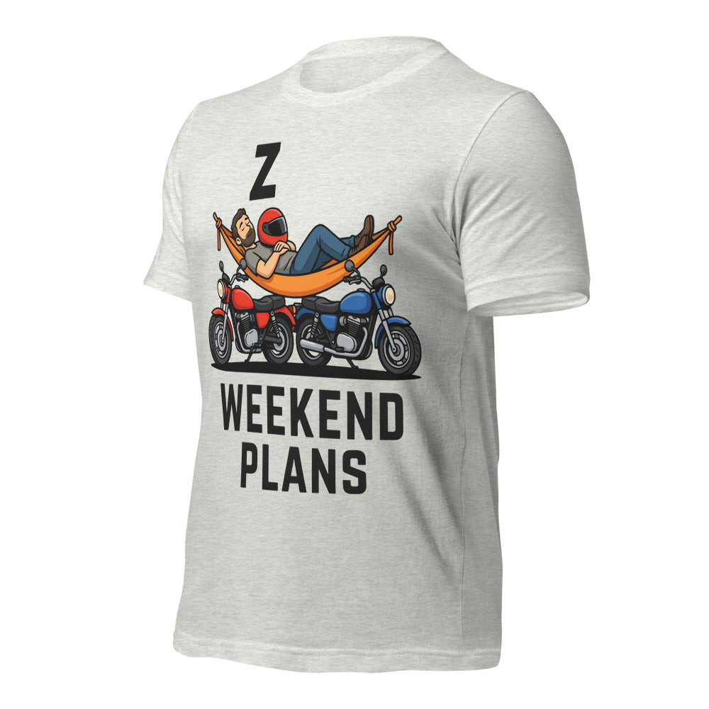 Weekend Plans funny motorcycle dad tee — Ash, front-right