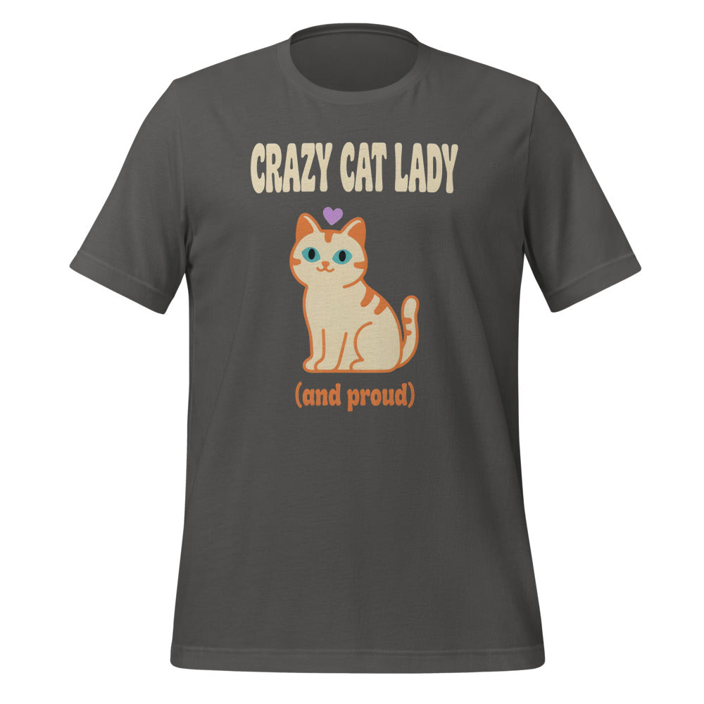 Crazy Cat Lady and Proud retro Y2K tee — Asphalt, front