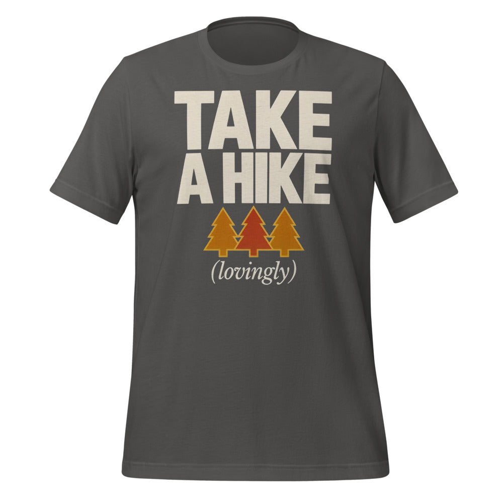 Take a Hike retro outdoors humor typography tee — Asphalt, front