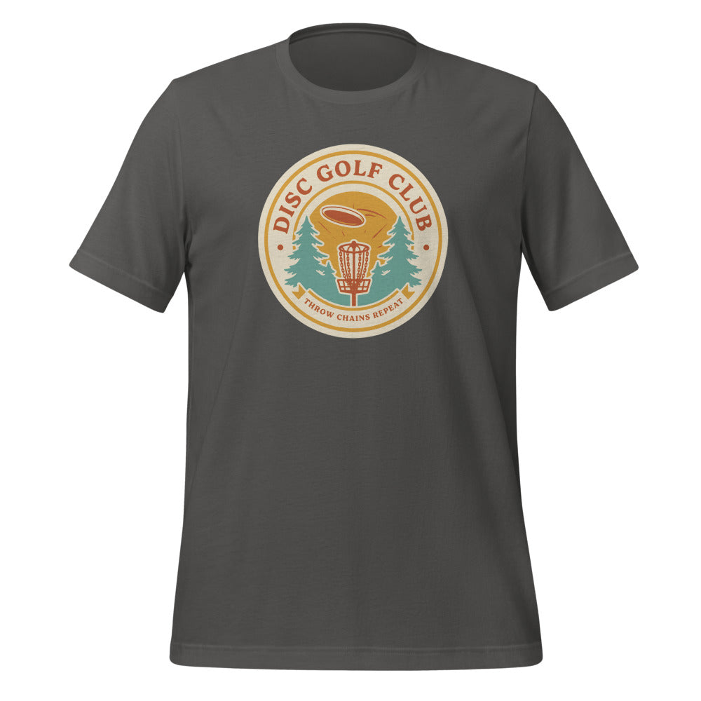 Disc Golf Club retro badge tee — Asphalt, front