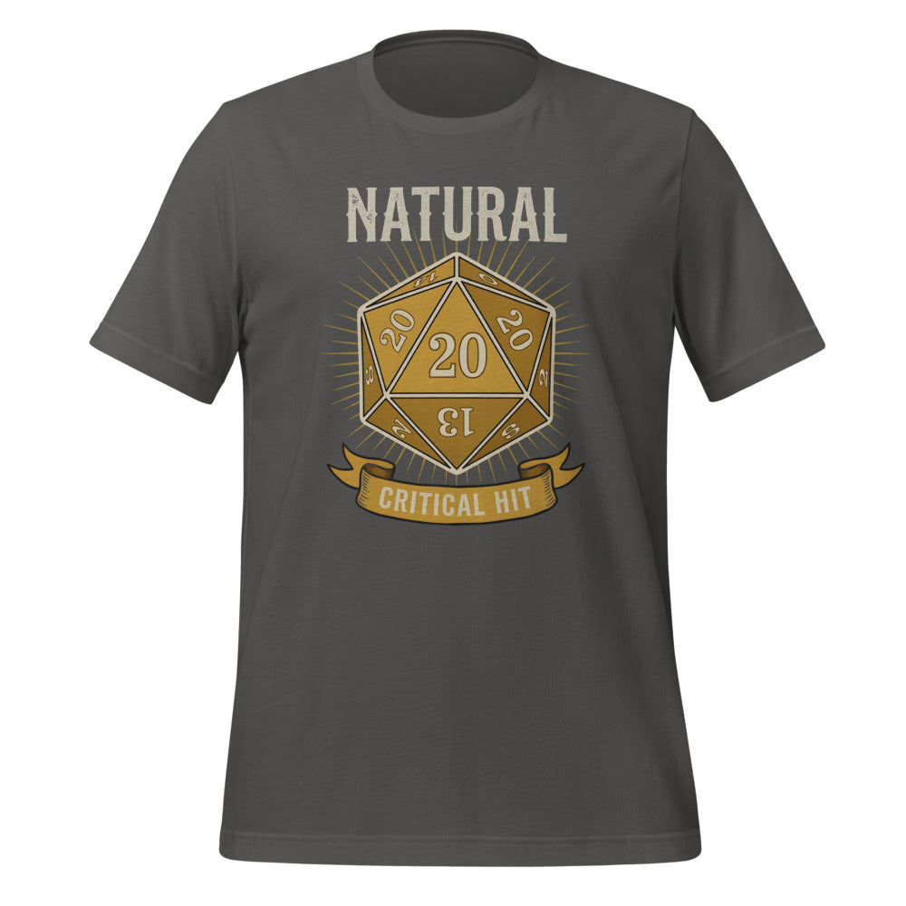 Natural 20 critical hit d20 tabletop RPG tee — Asphalt, front