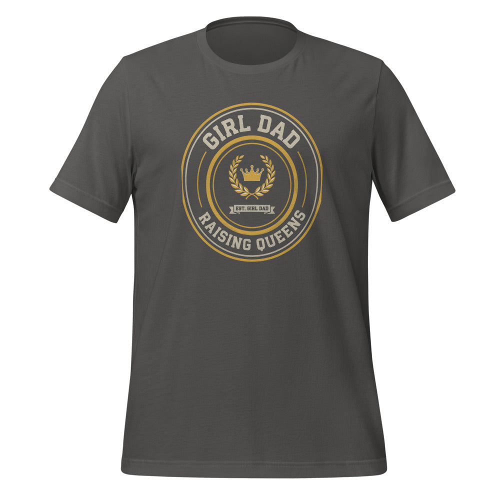 Girl Dad Raising Queens crest tee — Asphalt, front