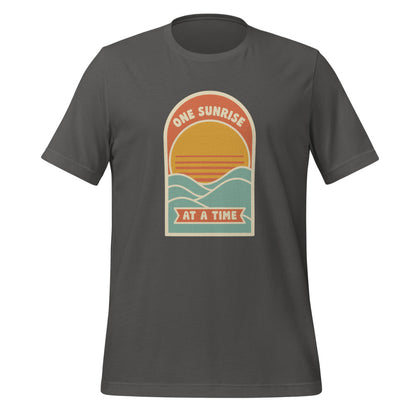 One Sunrise at a Time retro sunrise tee — Asphalt, front
