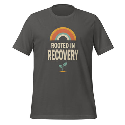 Rooted in Recovery retro rainbow tee — Asphalt, front