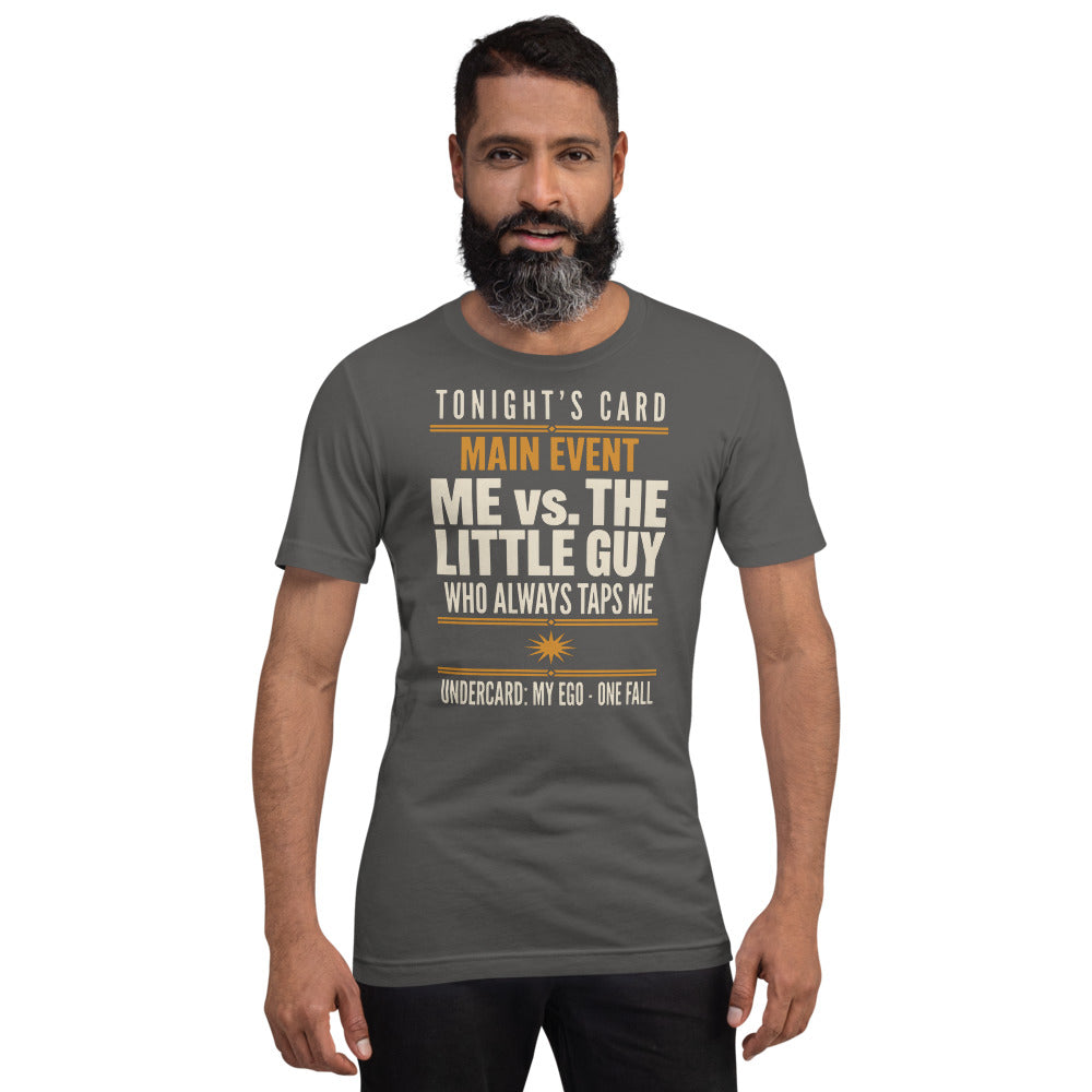 Tonight's Card funny Brazilian jiu jitsu t-shirt — Asphalt, on model