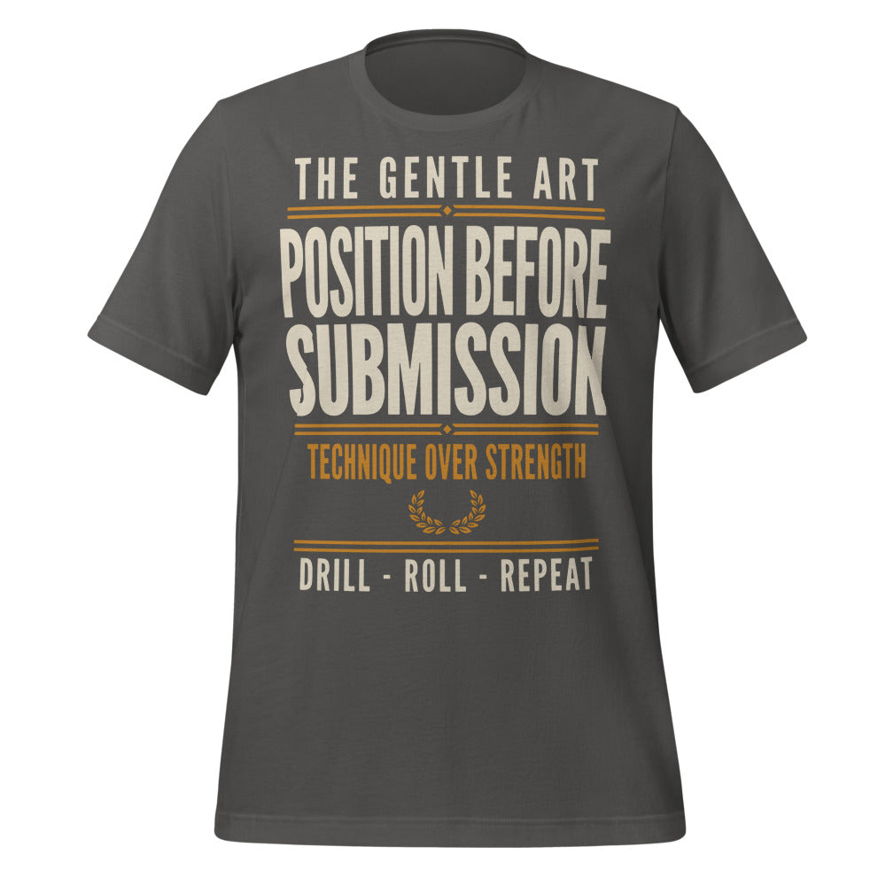 Position Before Submission Brazilian jiu jitsu t-shirt — Asphalt, front