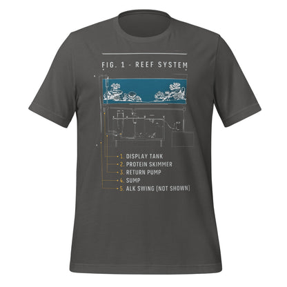 Reef System technical cutaway saltwater aquarium t-shirt — Asphalt, front