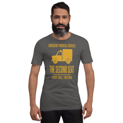 The Second Seat EMS paramedic tee — Asphalt, on model