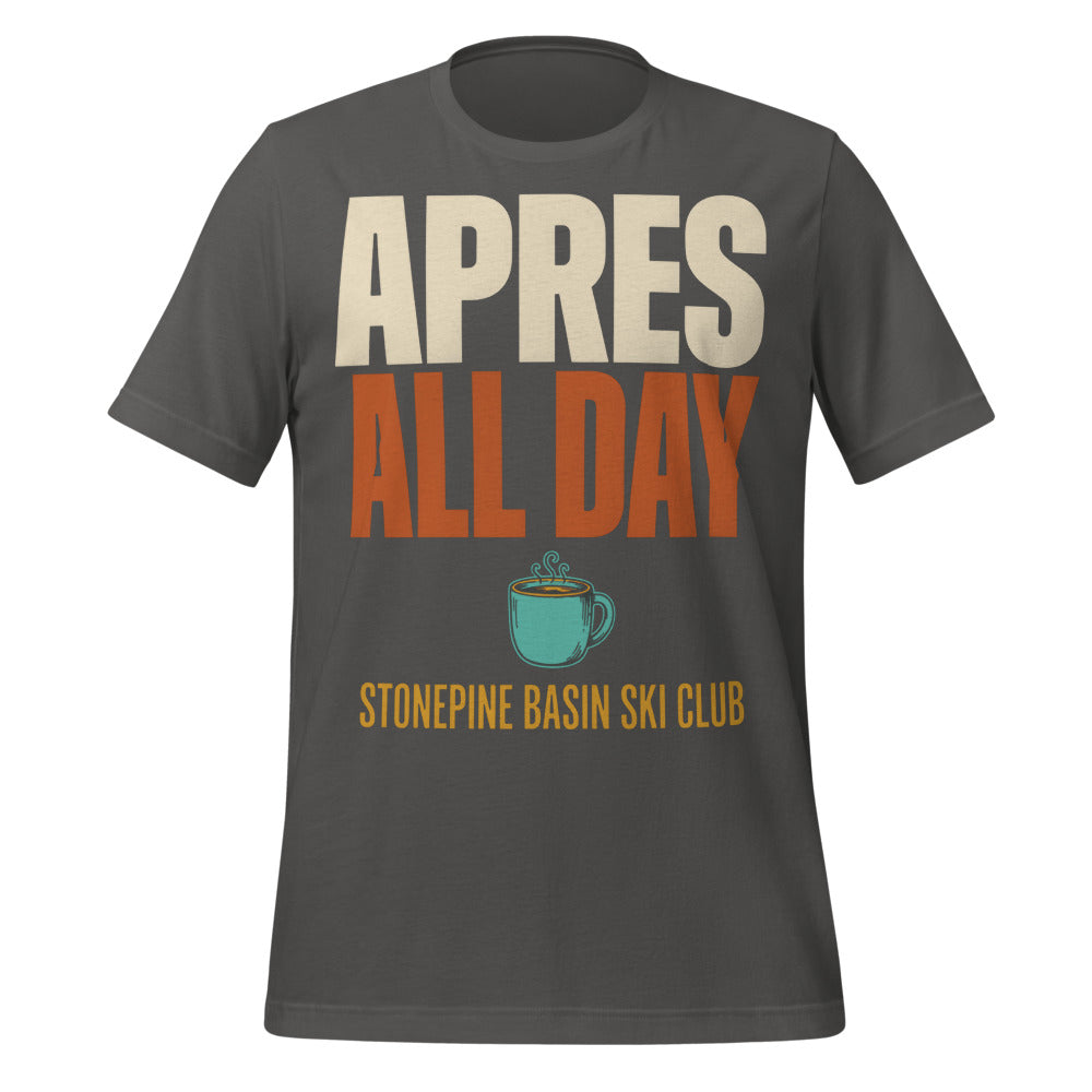 Après All Day Stonepine Basin Ski Club retro apres-ski t-shirt — Asphalt, front