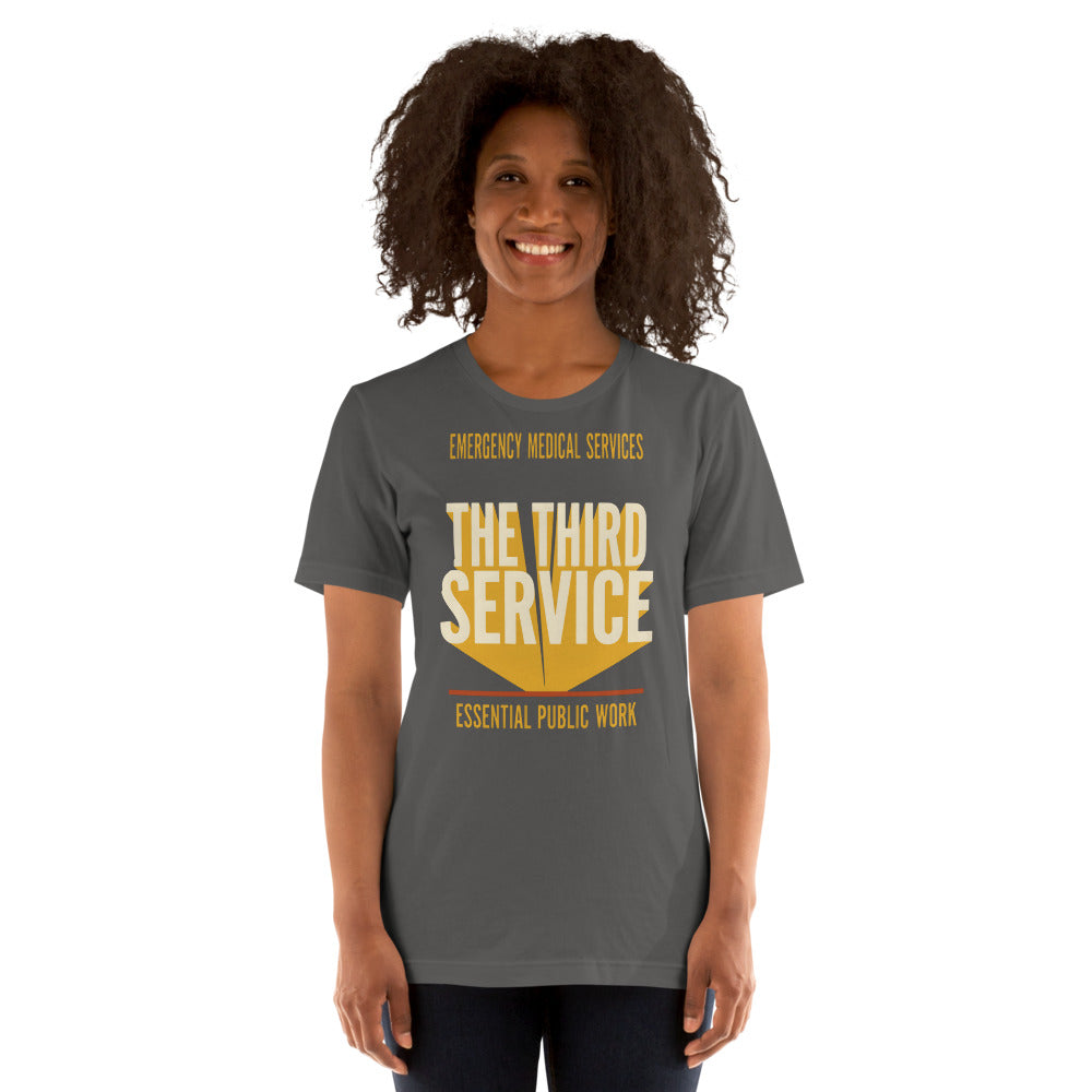 The Third Service EMS t-shirt — Asphalt, on model