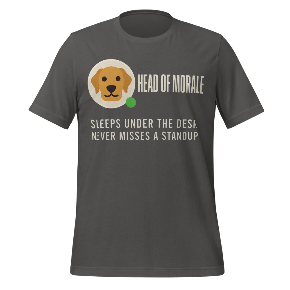 Head of Morale dog profile card unisex t-shirt — Asphalt, front