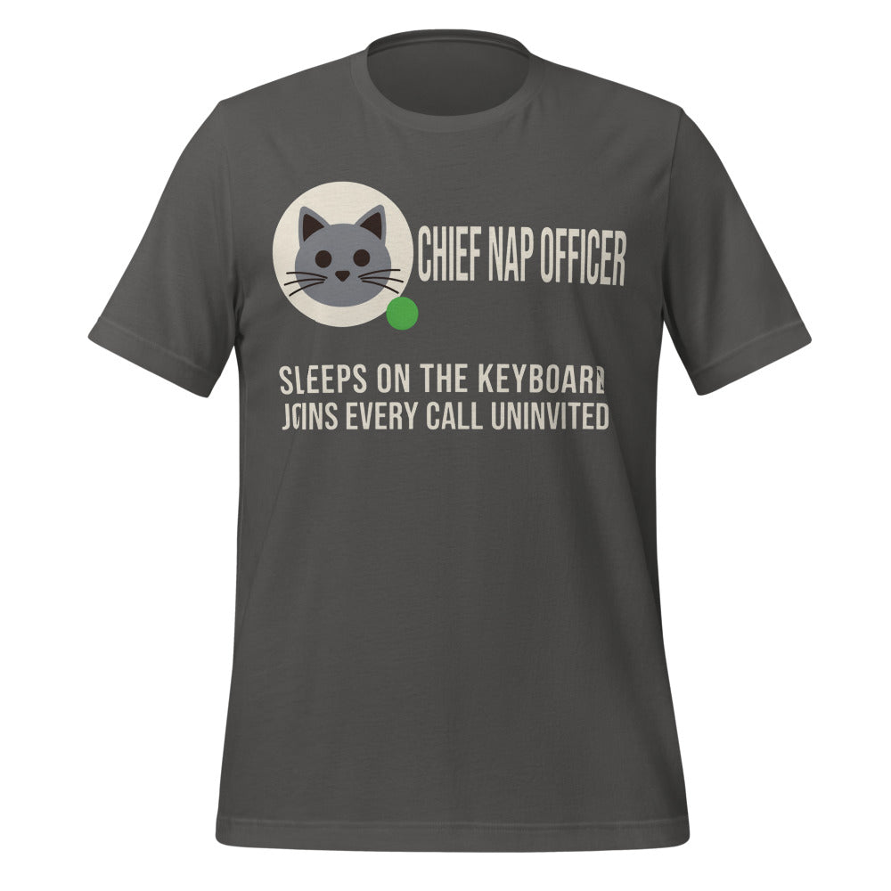 Chief Nap Officer cat profile card unisex t-shirt — Asphalt, front