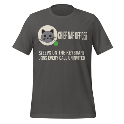 Chief Nap Officer cat profile card unisex t-shirt — Asphalt, front