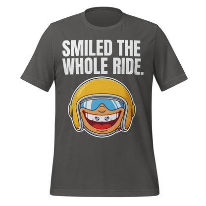 Smiled The Whole Ride funny motorcycle tee — Asphalt, front