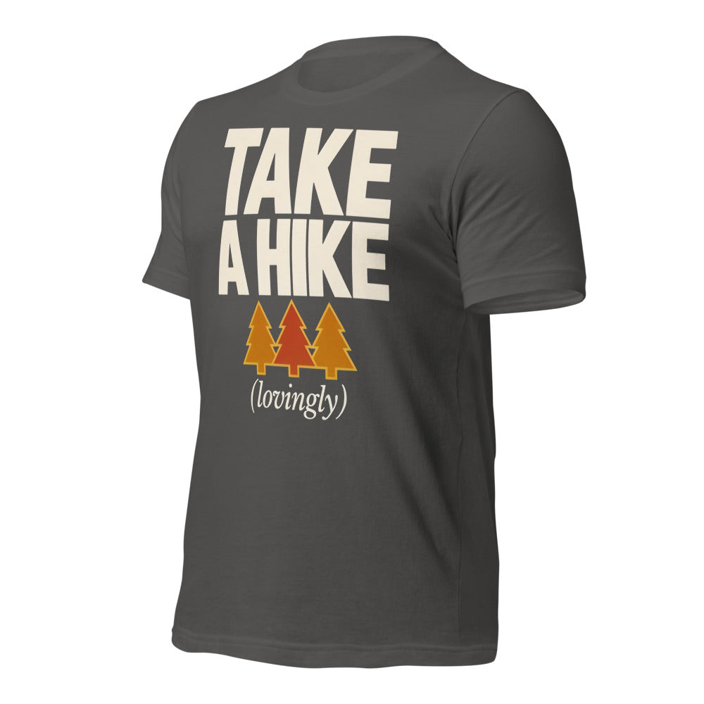 Take a Hike retro outdoors humor typography tee — Asphalt, front-right