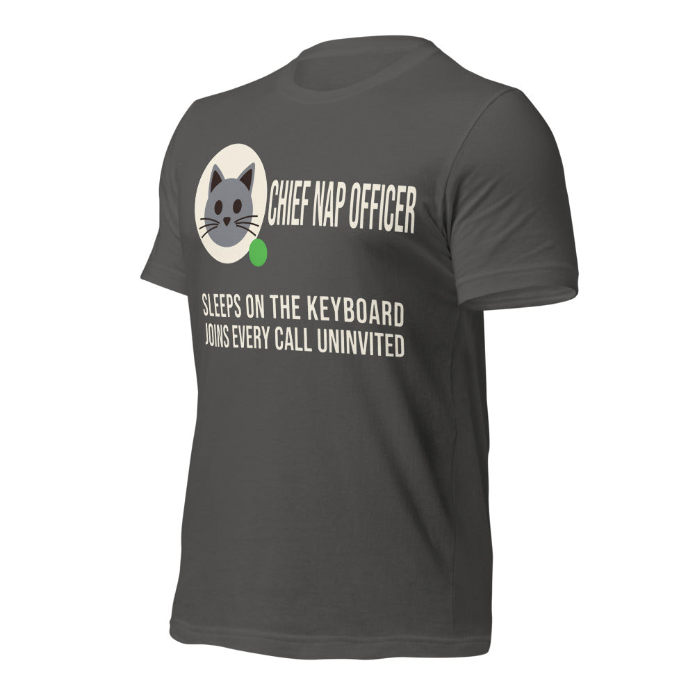 Chief Nap Officer cat profile card unisex t-shirt — Asphalt, front-right