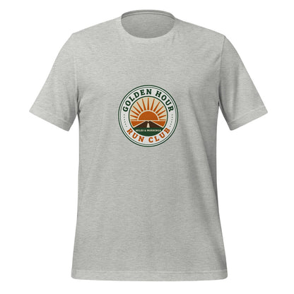 Golden Hour Run Club retro running tee — Athletic Heather, front