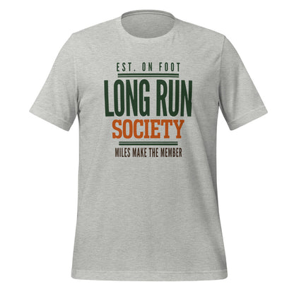 Long Run Society retro running tee — Athletic Heather, front