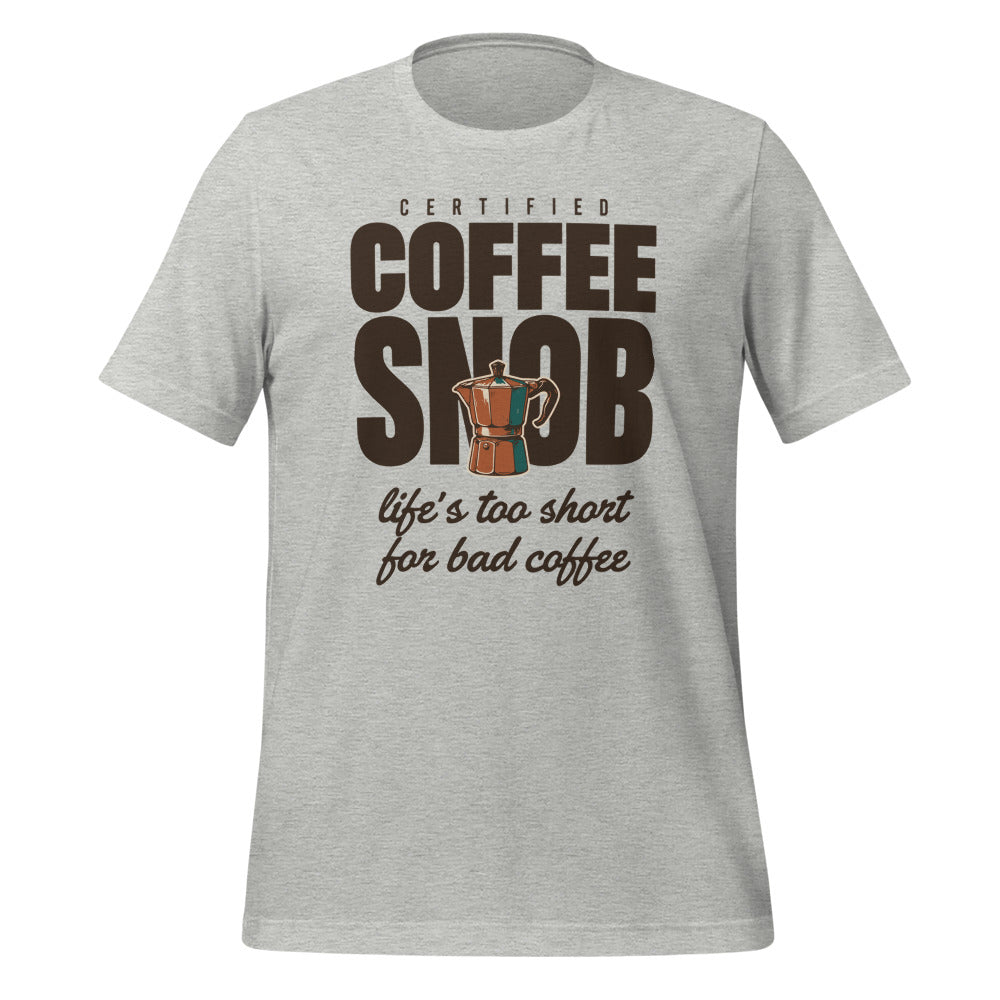 Certified Coffee Snob coffee tee — Athletic Heather, front