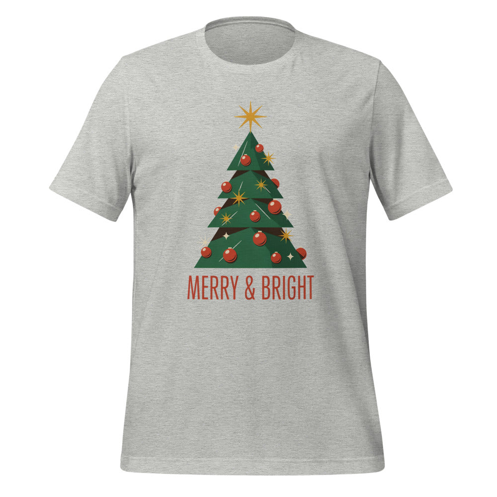 Atomic mid-century retro Christmas tree tee — Athletic Heather, front