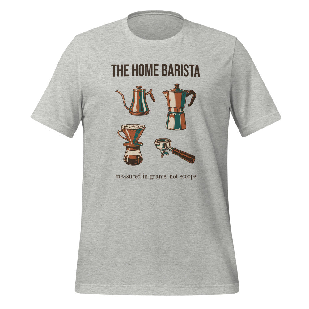 The Home Barista specialty coffee tee — Athletic Heather, front