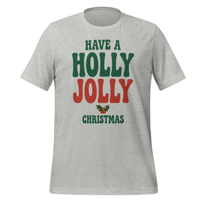 Groovy Holly Jolly retro Christmas tee — Athletic Heather, front