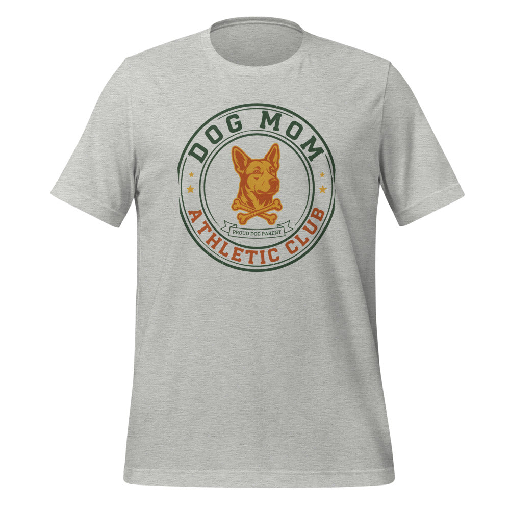 Dog Mom Athletic Club vintage varsity crest tee — Athletic Heather, front