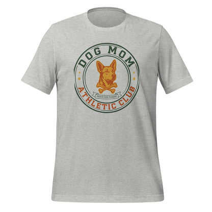 Dog Mom Athletic Club vintage varsity crest tee — Athletic Heather, front